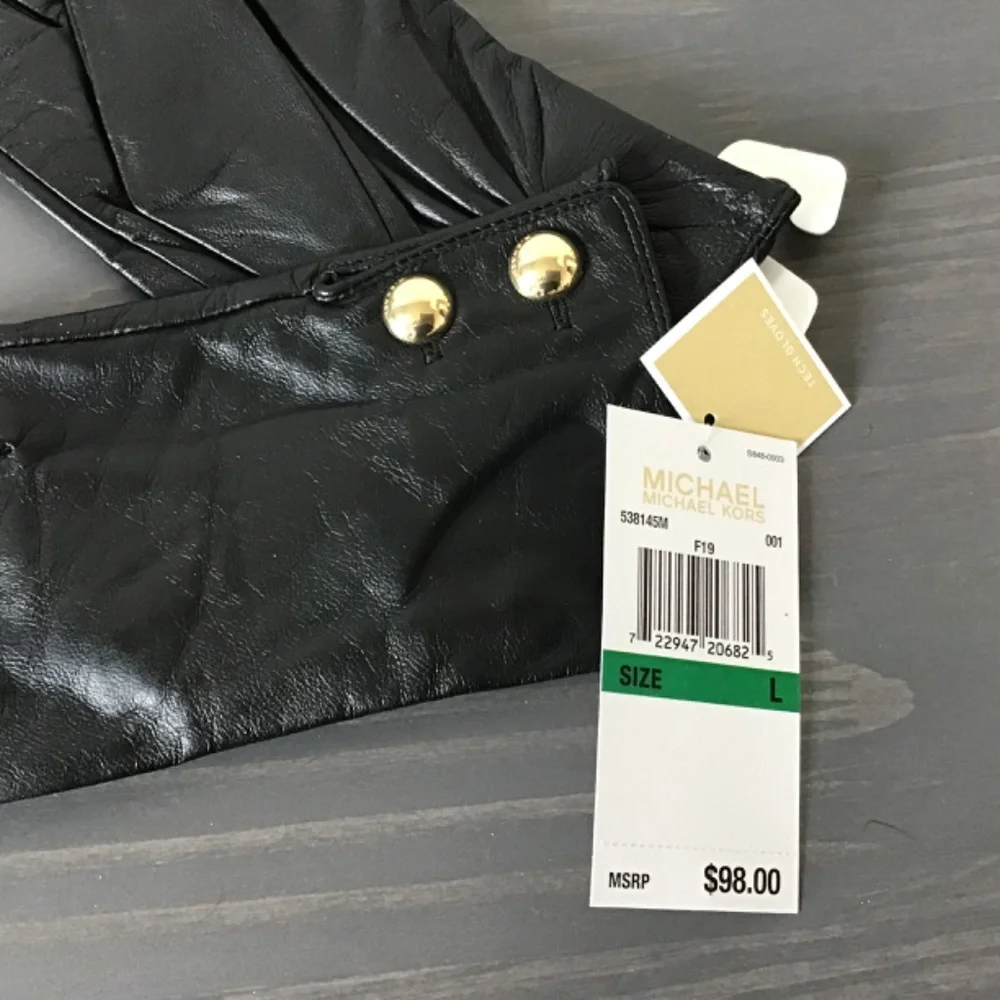 Michael Kors Women's Leather Logo Button Gloves, size L